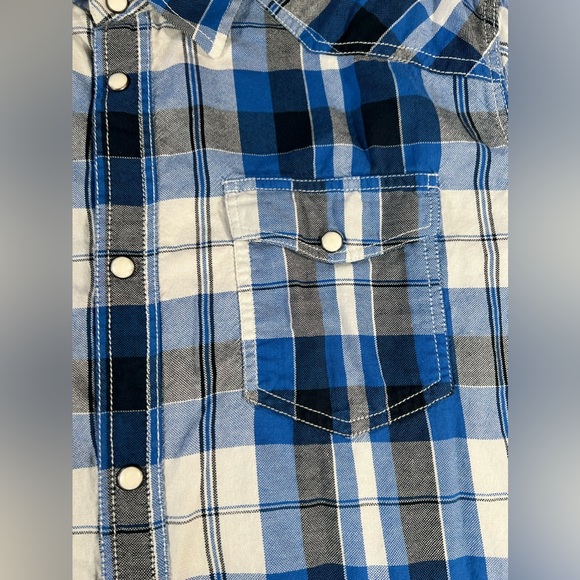 Eighty Eight men's short sleeve plaid shirt Pearl snap blue Size XXL - Picture 3 of 5